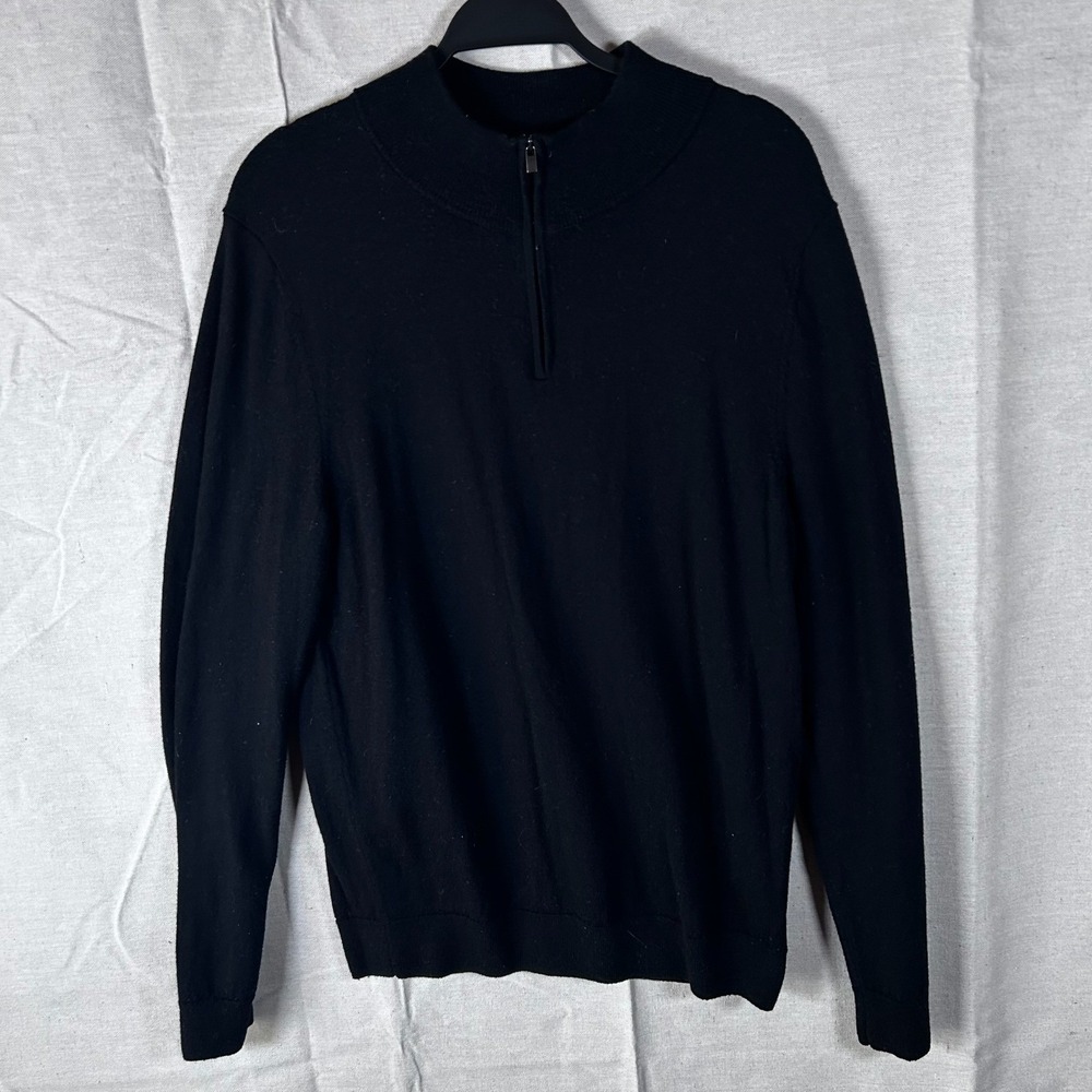 Nordstrom Rack Mens Black 100% Merino Wool Quarter Zip Sweater Size Large‎ L